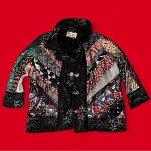 Vintage 80s Whimseygoth Divine Designs Patchwork Lined Jacket 2XL Indie Boho